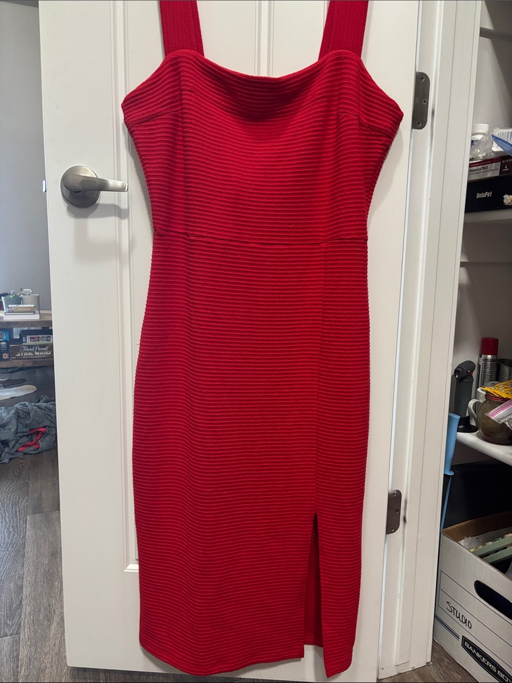Betsey Johnson “Lychee” Ribbed Midi Dress with Front Slit